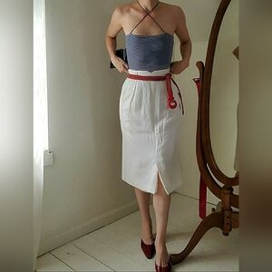 80s 90s Vintage ILGWU White Linen Pencil Skirt 27" waist